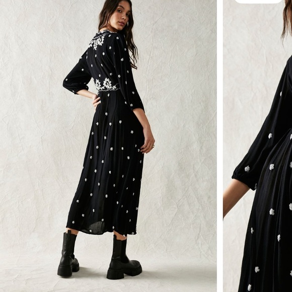 Free People Black Floral Embroidered Fable MIDI Dress - Picture 6 of 10